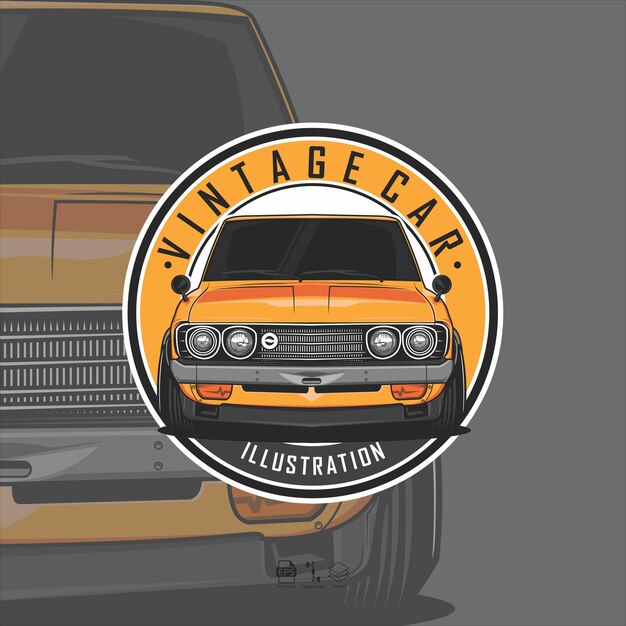 Vector ilustración coche antiguo amarillo con fondo gris