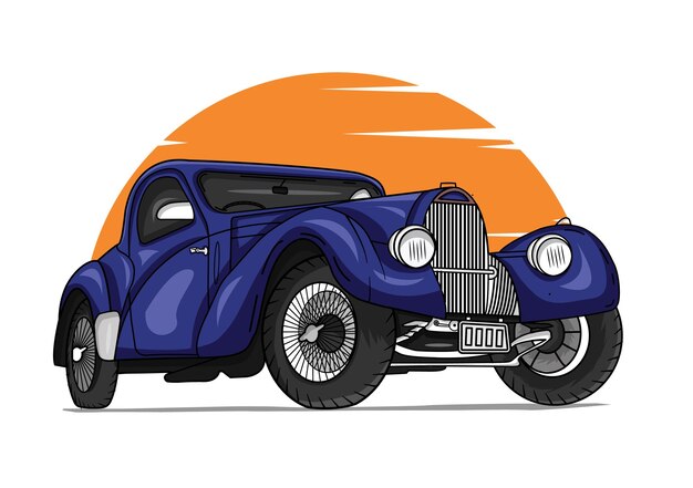 Ilustración de coche antiguo con color sólido Vector Premium