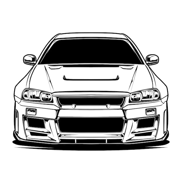 Ilustración de coche blanco y negro para diseño conceptual