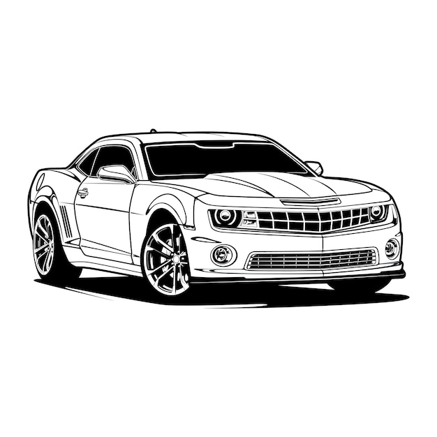 Ilustración de coche blanco y negro para diseño conceptual