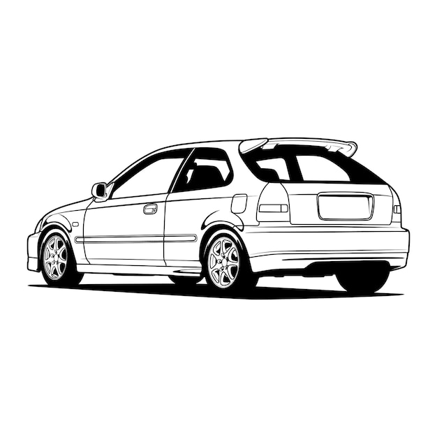 Ilustración de coche blanco y negro para diseño conceptual