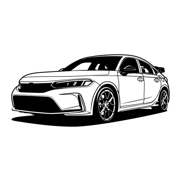 Ilustración de coche blanco y negro para diseño conceptual