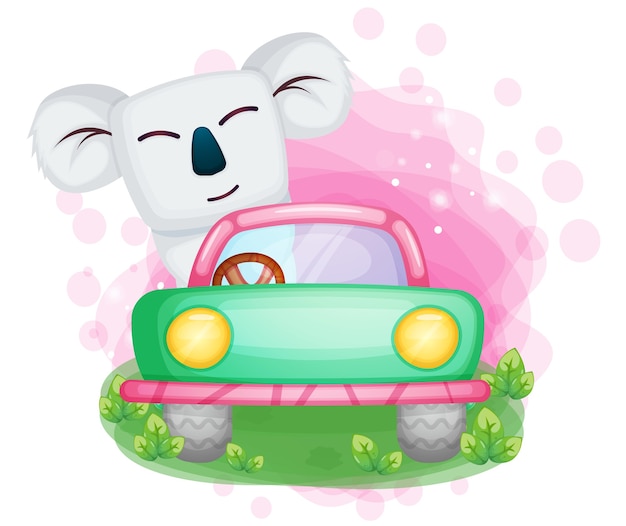 Vector ilustración de coche de conducción lindo koala