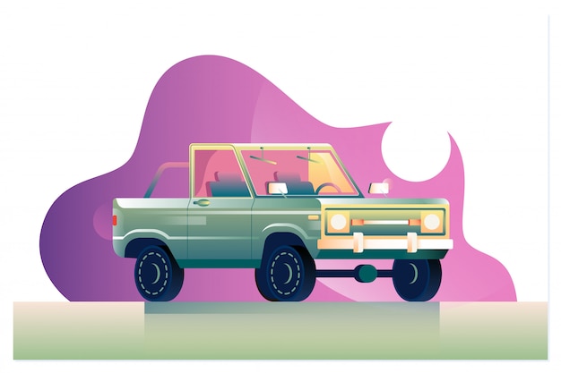 Ilustración de coche de dibujos animados vector verde aislado en blanco