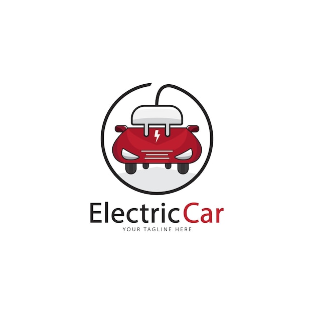 Ilustración de coche eléctrico de diseño de logotipo plano frontal