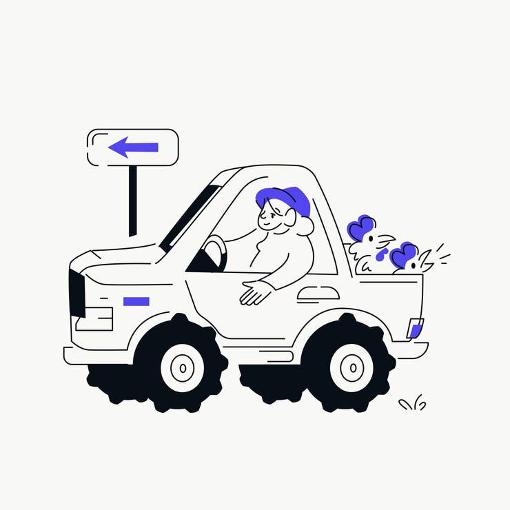 Vector ilustración de un coche fresco mientras se conduce comprando un pollo