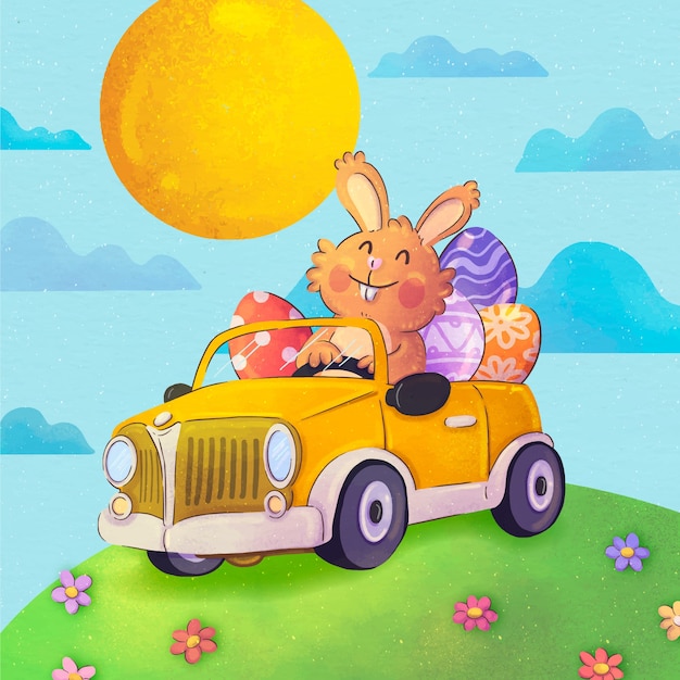 Ilustración de coche de Pascua acuarela