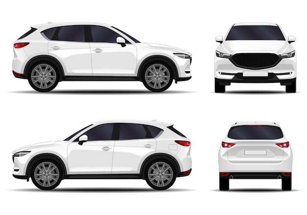 Ilustración de coche realista en varias vistas.