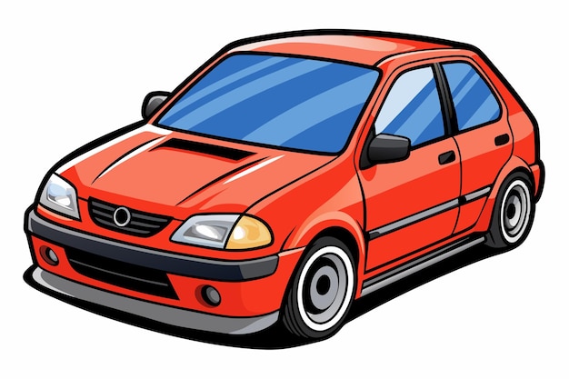 Ilustración de un coche rojo con llantas blancas