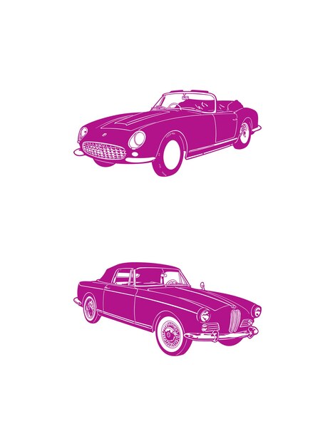 Ilustración de coche rosa aislado sobre fondo blanco.