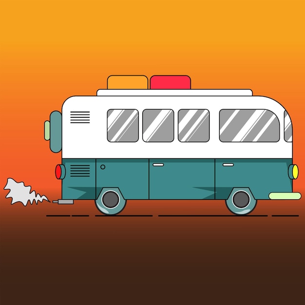 Ilustración de un coche de viaje azul blanco