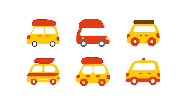 Ilustración de coches de pasajeros de dibujos animados para niños aislados vectoriales