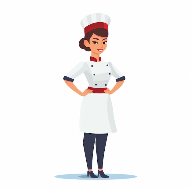 Ilustración de la cocina de la chica restaurante de comida dibujos animados cocina vector sombrero uniforme de cocina c