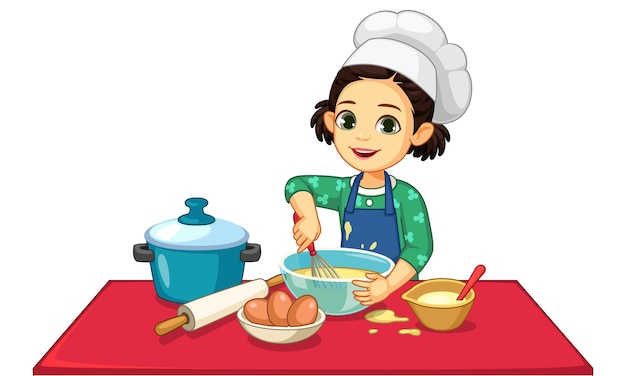 Ilustración de cocina de niña linda