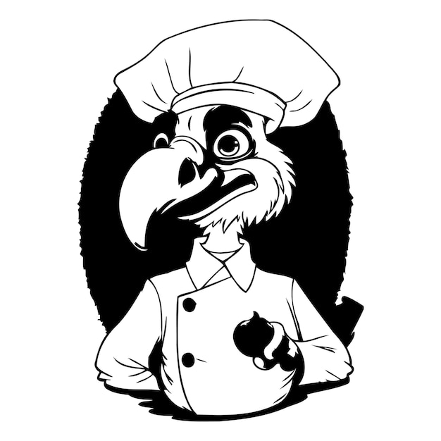 Vector ilustración de un cocinero águila calva con un tomate en la mano