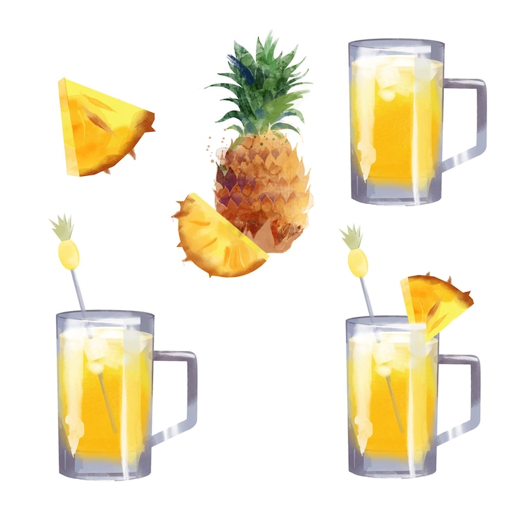 Vector ilustración de cóctel de acuarela de piña