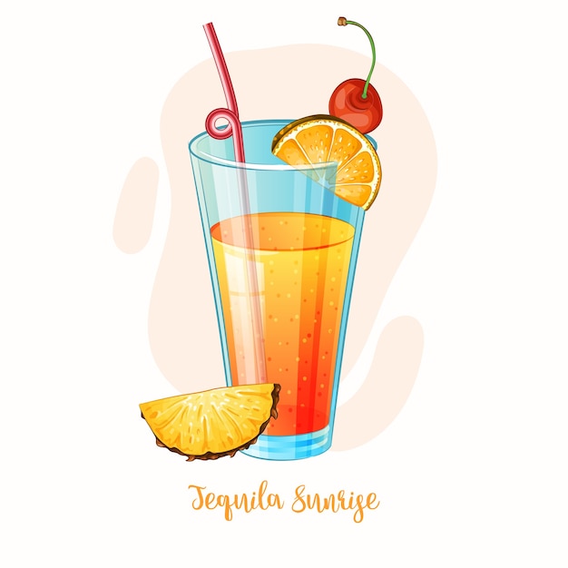 Ilustración de cóctel de alcohol tequila sunrise