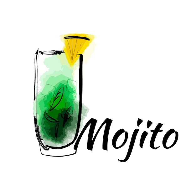 Ilustración de cóctel mojito aislado sobre fondo blanco.