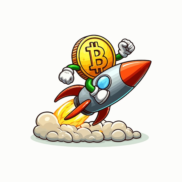 Ilustración del cohete Bitcoin Bull Run mercado criptográfico alcista Mercado alcista Bitcoin Vector de caracteres del cohete