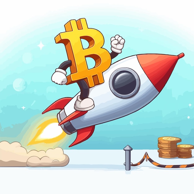 Vector ilustración del cohete bitcoin bull run mercado criptográfico alcista mercado alcista bitcoin vector de caracteres del cohete