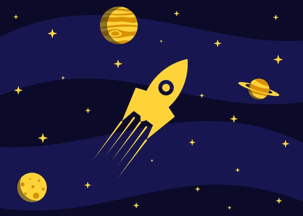 ilustración de cohete explorando el espacio