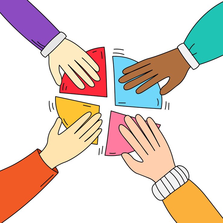 Vector ilustración de la colaboración en equipo para el trabajo en equipo de ideas de negocios para resolver problemas