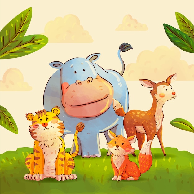 Ilustración de la colección de animales de safari platos y lindos