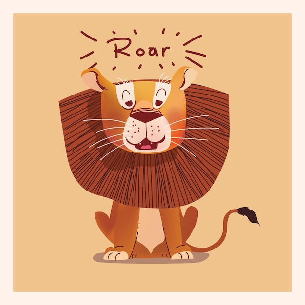 Ilustración de colección de animales de zoológico de vector de dibujos animados de león lindo