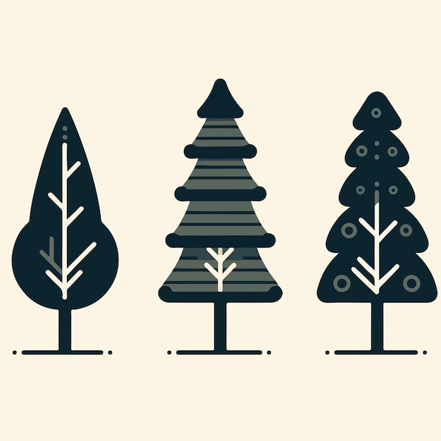 Ilustración de una colección de árboles en un estilo de diseño plano
