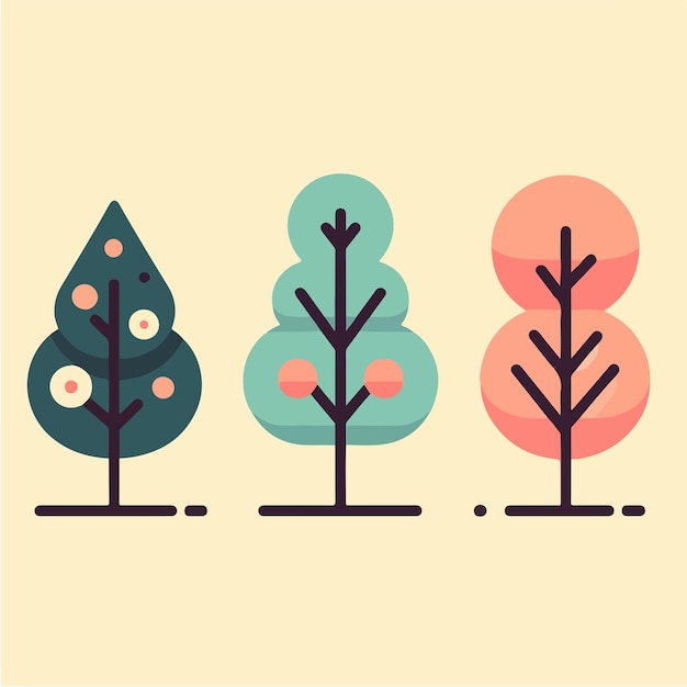 Ilustración de una colección de árboles en un estilo de diseño plano