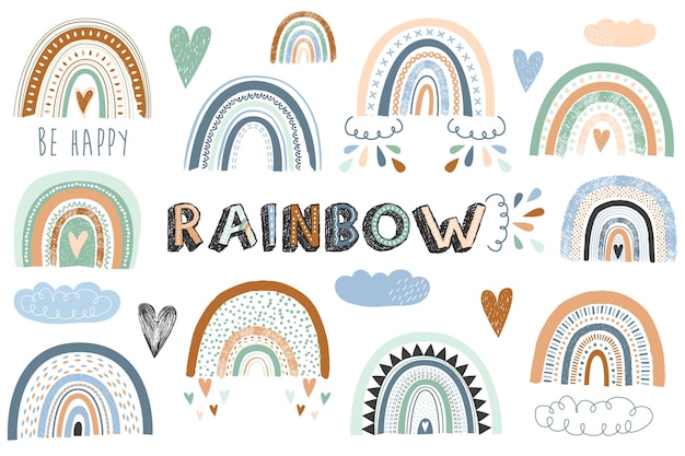 Ilustración de colección de arco iris boho