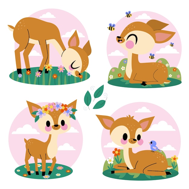 Ilustración de la colección de ciervos bebés dibujada a mano