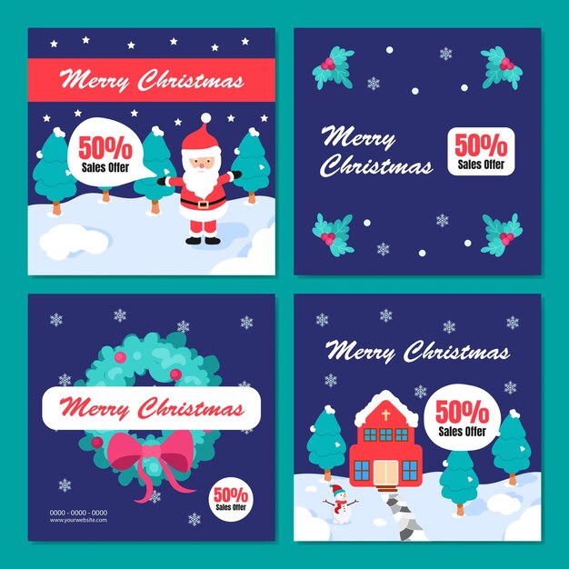 Vector ilustración de una colección de decoraciones navideñas interesantes y frescas