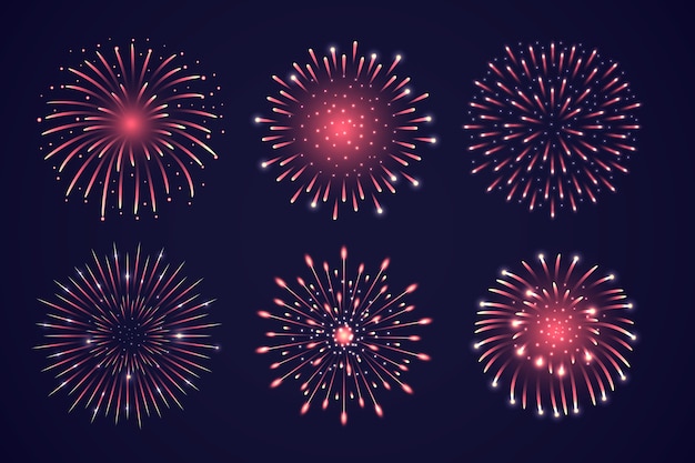 Ilustración de la colección de fuegos artificiales en gradiente