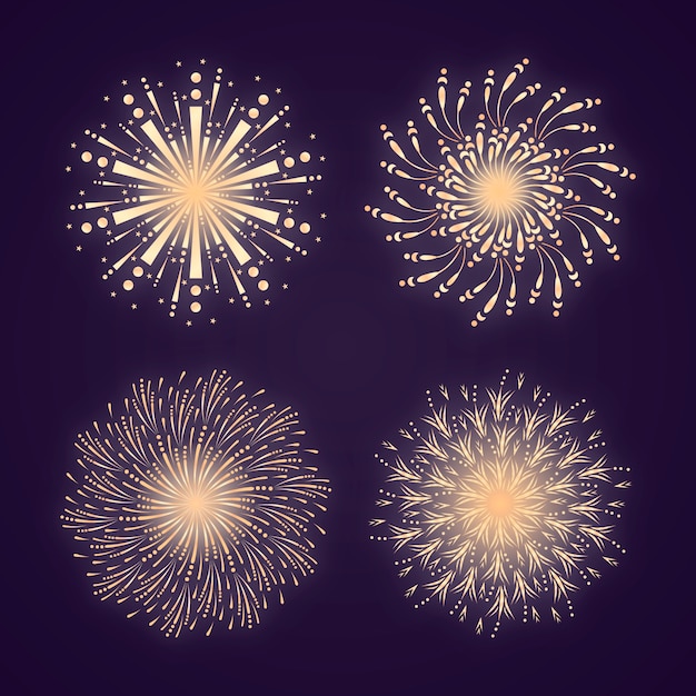 Ilustración de la colección de fuegos artificiales de oro gradiente