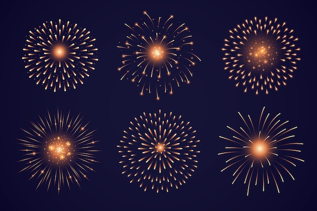 Ilustración de la colección de fuegos artificiales de oro gradiente