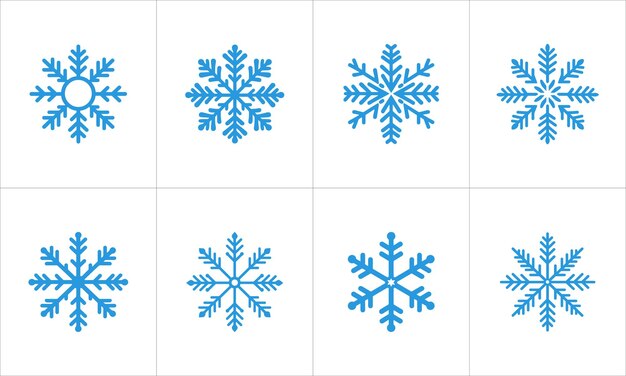 Ilustración de la colección de iconos de copos de nieve azules