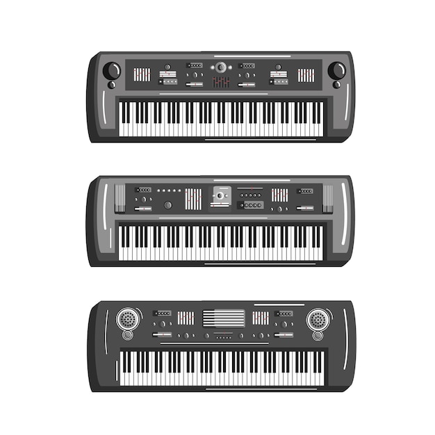 Ilustración de la colección de instrumentos musicales de teclado de piano