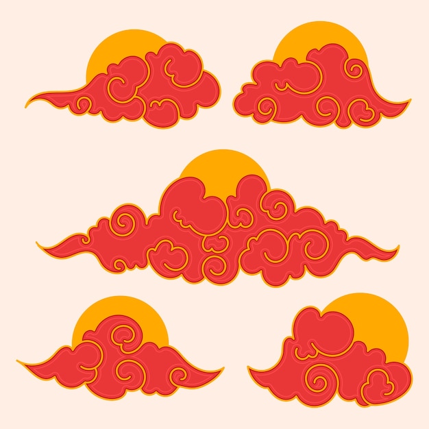 Ilustración de la colección de nubes chinas dibujadas a mano
