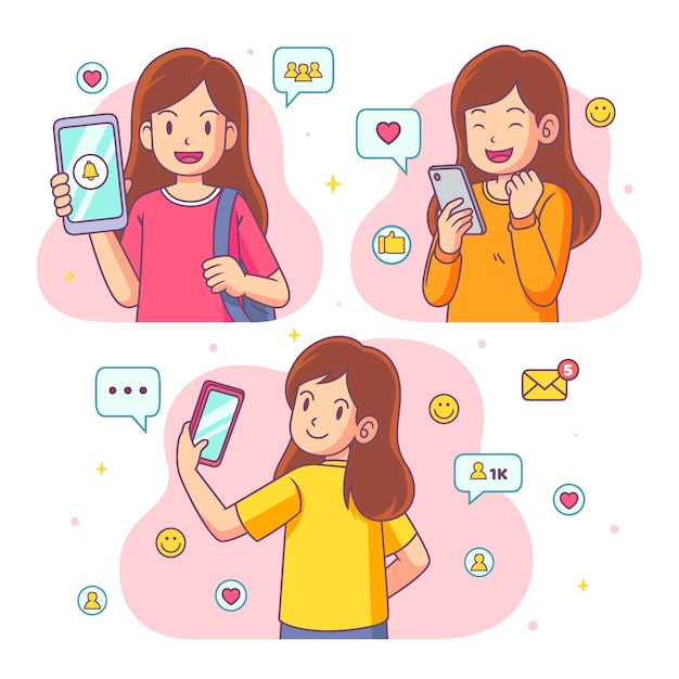Ilustración de la colección de redes sociales dibujada a mano