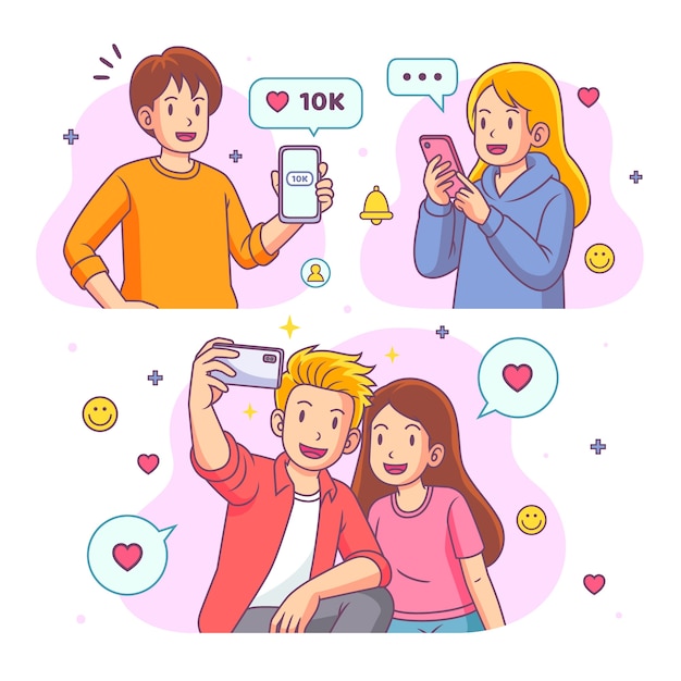 Ilustración de la colección de redes sociales dibujada a mano