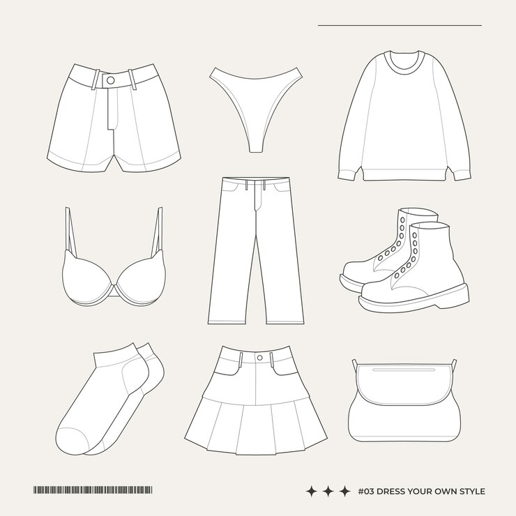 Vector ilustración de la colección de ropa de mujeres dibujada a mano