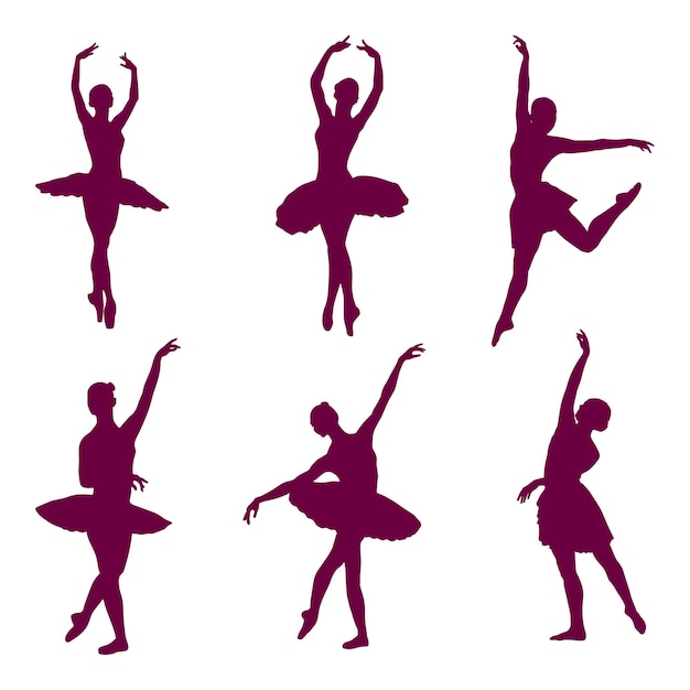 Ilustración de la colección de siluetas de ballet vectoriales