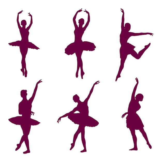 Vector ilustración de la colección de siluetas de ballet vectoriales