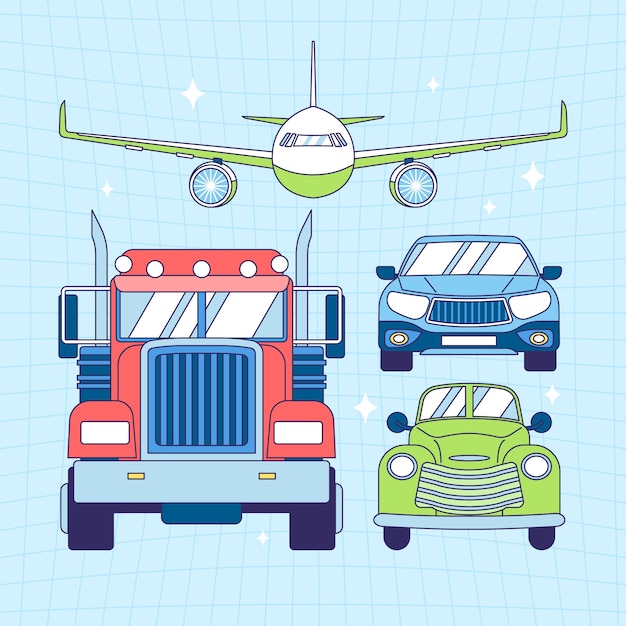 Ilustración de la colección de vehículos de transporte tirados a mano
