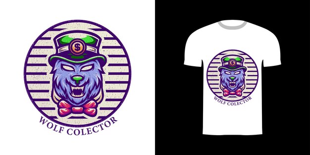 Ilustración coleccionista de lobos con adornos de grabado para el diseño de camisetas