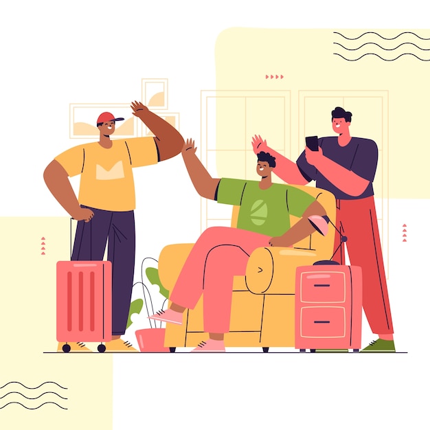 Vector ilustración coliving dibujada a mano