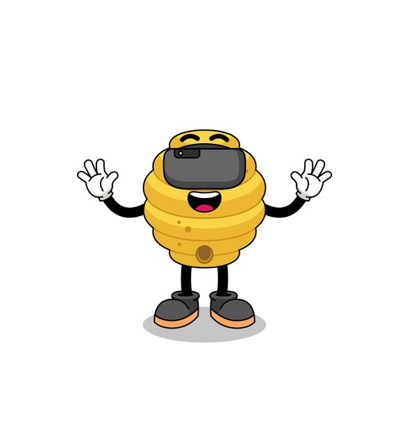 Ilustración de colmena de abejas con auriculares vr