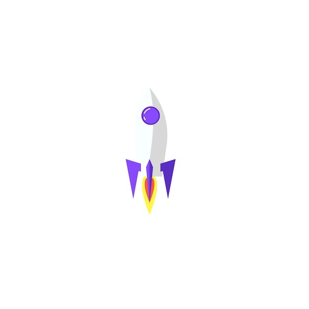 Ilustración de color brillante vectorial con cohete Exploración de satélites espaciales planetas Objeto principal único sin fondo Imagen linda divertida de dibujos animados para niños