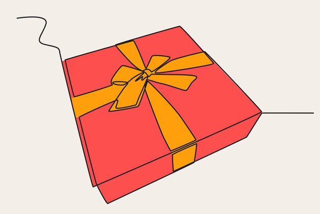 Ilustración en color de una caja de regalo Dibujo oneline de caja de regalo
